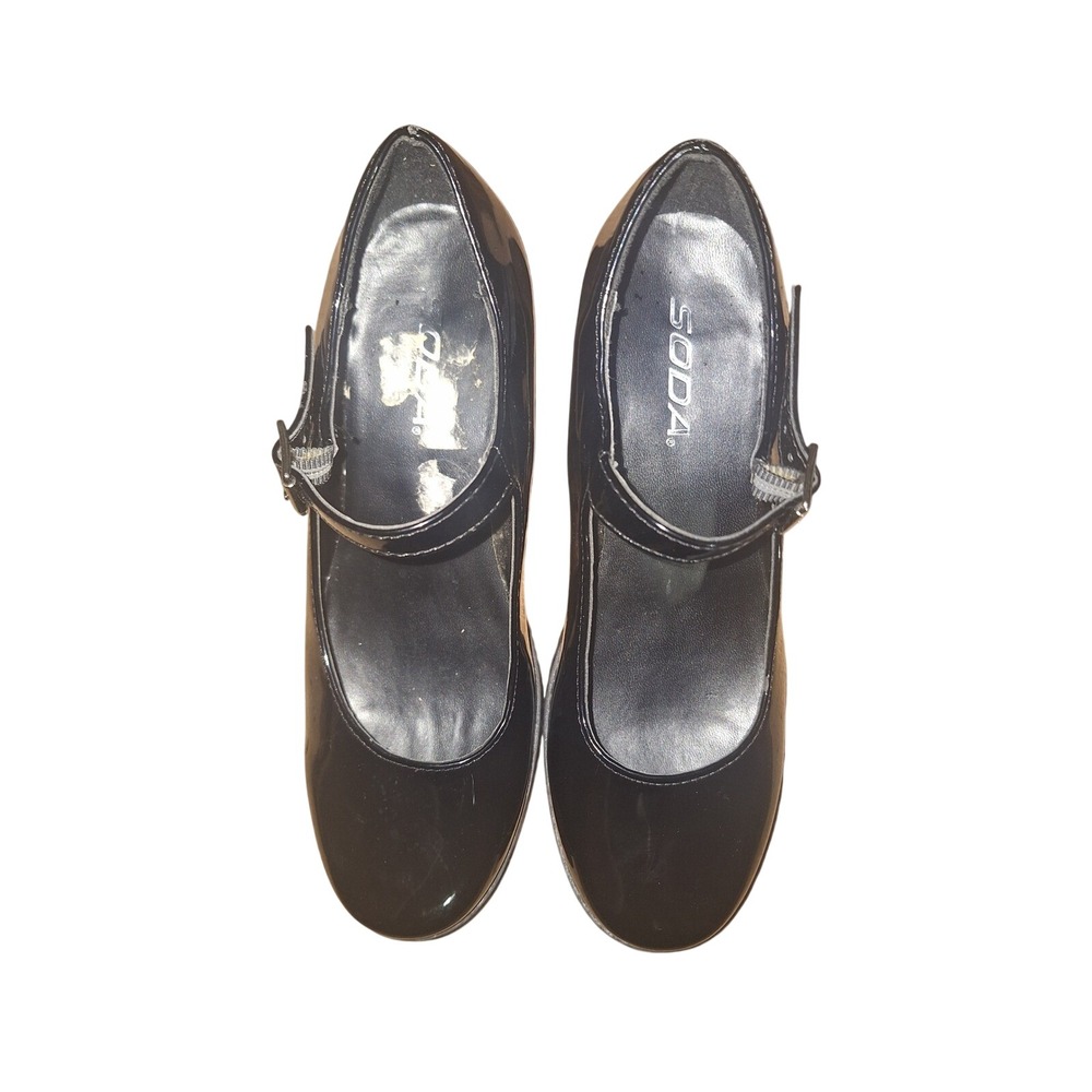 Soda Black Patent Mary Jane Shoes Chunky Block Heel Lug Sole Platform Size 7